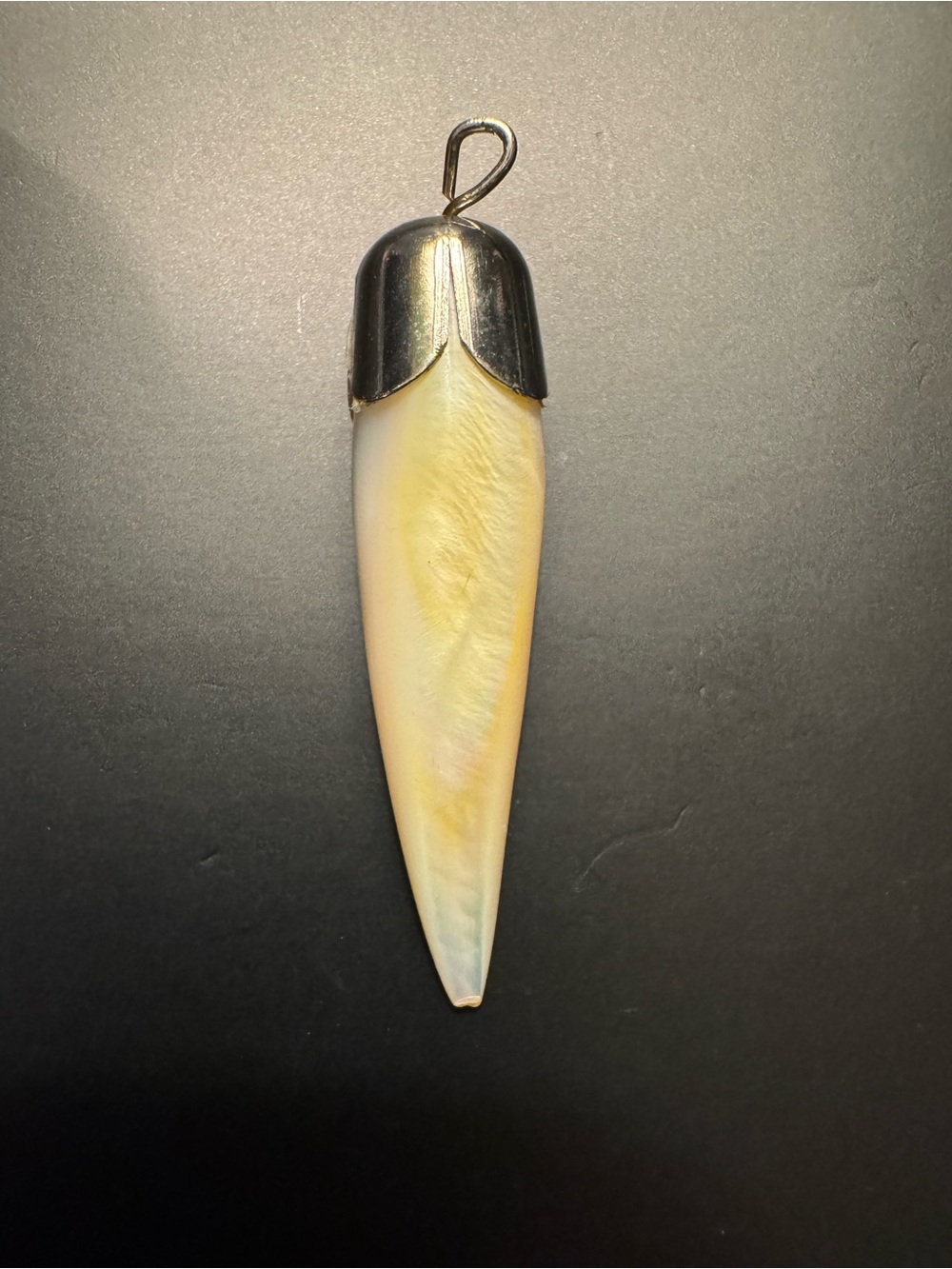Vintage Sterling Silver Carved Mother of Pearl Tusk Pendant